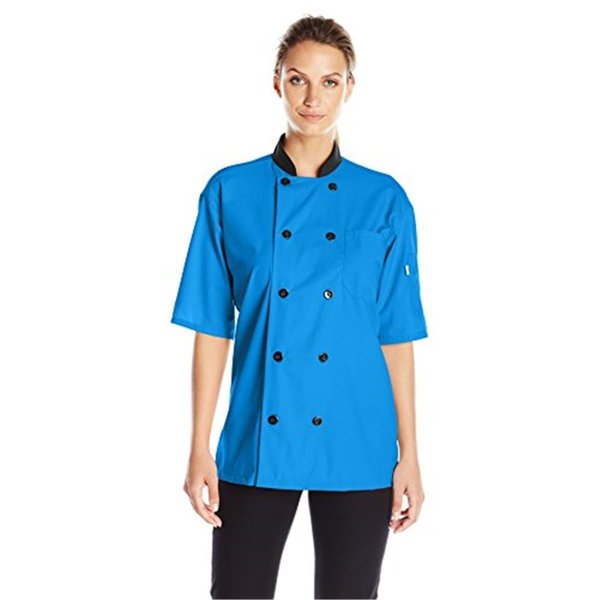 Charlotte Madison Uncommon Threads Womens Havana Chef Coat SS Mesh Black Trim, Cobalt - Medium CH2072782